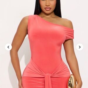 Coral One-Shoulder Dress